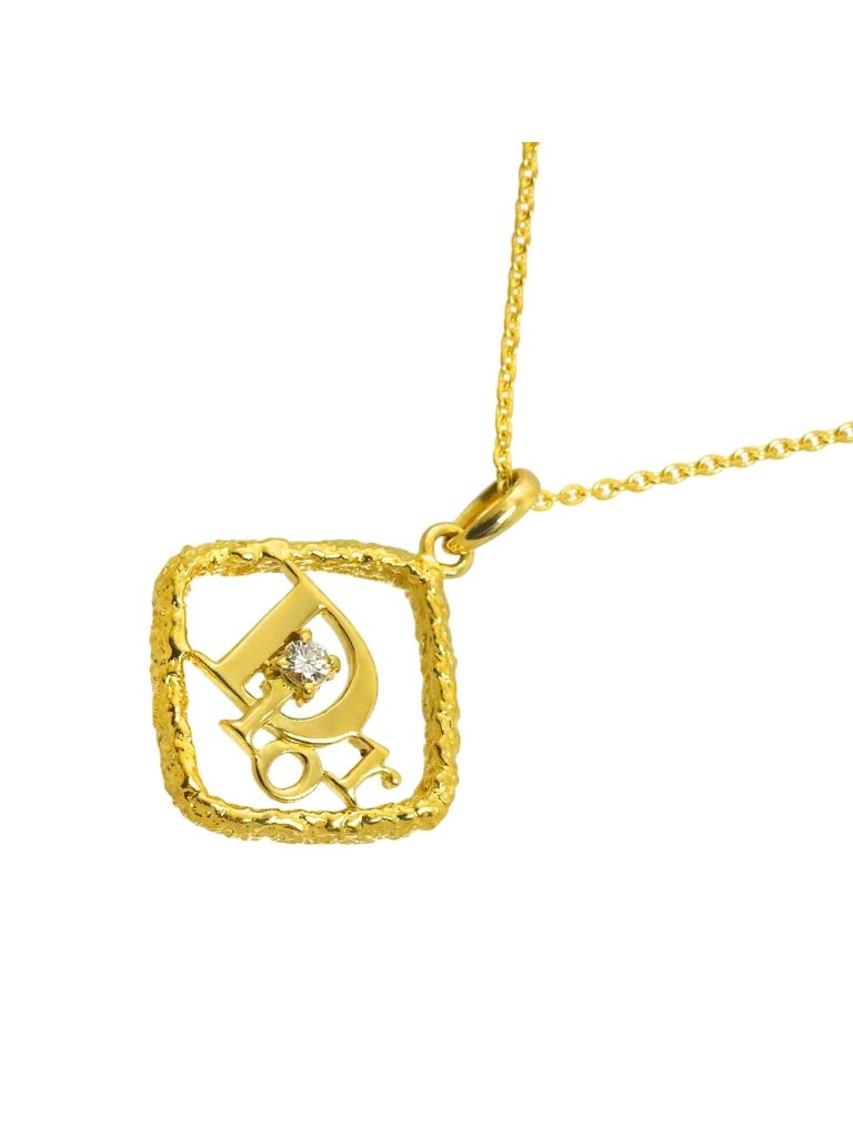 Dior Logo Diamond Necklace 40 Cm 18k Yg Yellow Gold